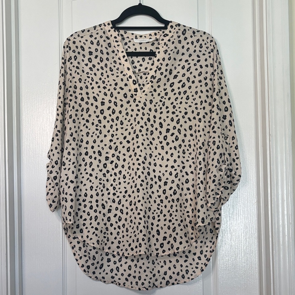Lush Cream and Black Leopard Print V-Neck Blouse